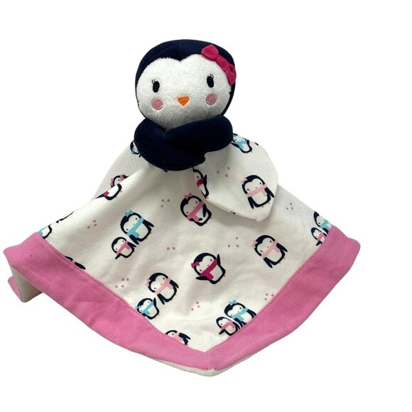 GYMBOREE Penguin Lovey Blue White Pink Trim - Picture 1 of 5